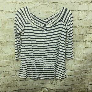 NWT MTS Blue White Striped 3/4 Sleeve Soft Flowy Top